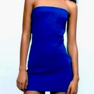 New Blue Zara strapless mini dress